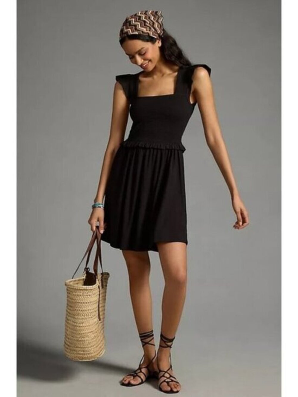 Nation LTD  Ginger Smocked Mini Dress Black XS $218